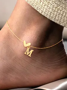 Heart-Shaped Initial Letter Women's Anklet Stainless Steel Chain, Casual Style, All Seasons, No Choking Hazard