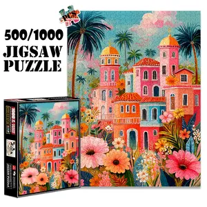 1pc 1000 piece adult puzzle 70x50cm Colorful Houses with Domes, Palm Trees and Flowers500 pieces paper jigsaw puzzle suitable for DIY creative games for adults and families, birthday and holiday str
