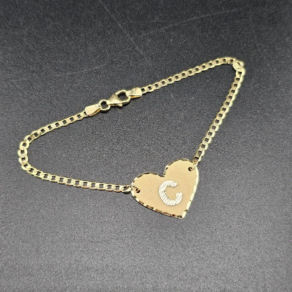 14k Gold Heart Design Bracelet (Size 6) - Custom 3D Letter Engraving - Kenia Collection Carat Gold Jewelry