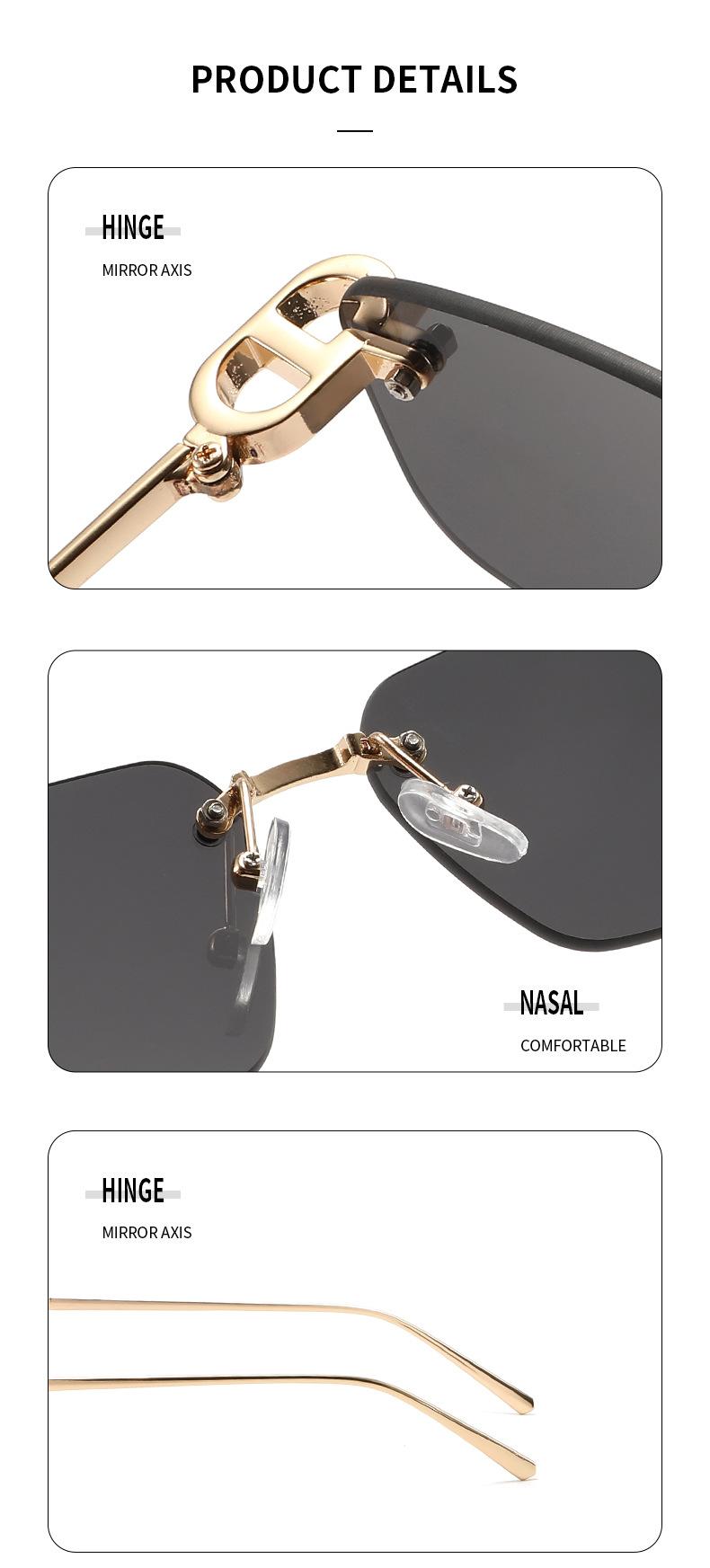 Edgy Rimless Rectangular Sunglasses - Sleek Metal Frame with Unique Hinge Accents, UV400 Protection Shades Perfect for Y2K Baddie Aesthetic and Minimalist Street Style Slays