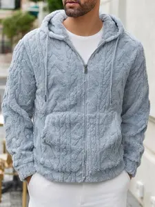 Men's Solid Color Drop Shoulder Drawstring Hoodie, Warm Pocket Design, Casual Regular Fit, Long Sleeve Outdoor Clothing, Fall & Winter