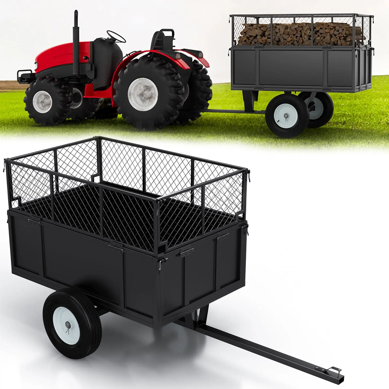 GARVEE Heavy Duty Utility Trailer for ATV and UTV with 750lbs Capacity, Removable Sides, Pneumatic Tires, and Hitch Compatibility for Lawn Mower, Tractor, and Farm Use