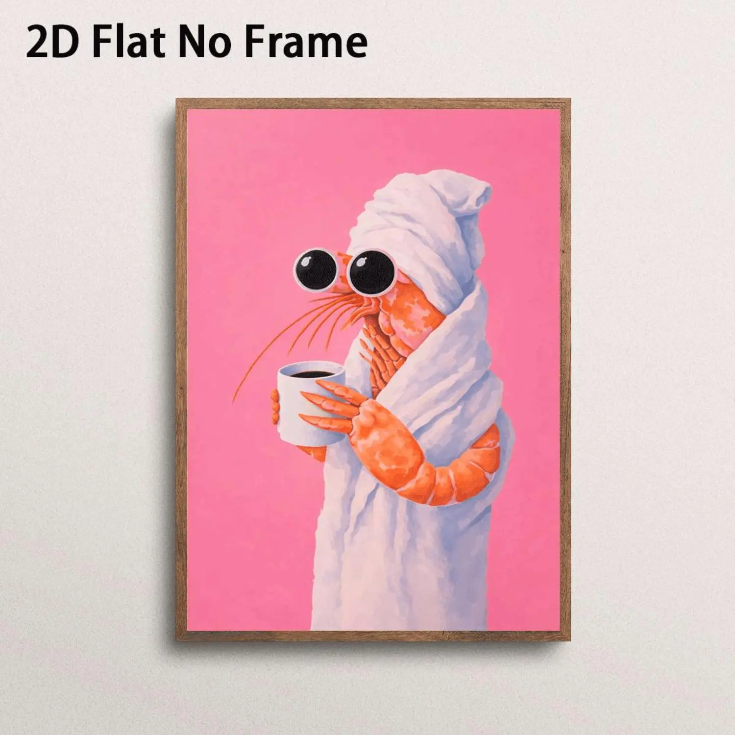Unframed 2D Flat Minimalist Modern Surrealist Funny Shrimp Print - Waterproof, Fade-Resistant Indoor Home Decor, Seafood-Themed Kitchen Wall Art, Easter Gift Idea for All Ages Funny Decor