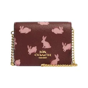 COACH Rabbit-Print Mini Crossbody Wallet for Women – Coated Canvas and Smooth Leather in Burgundy