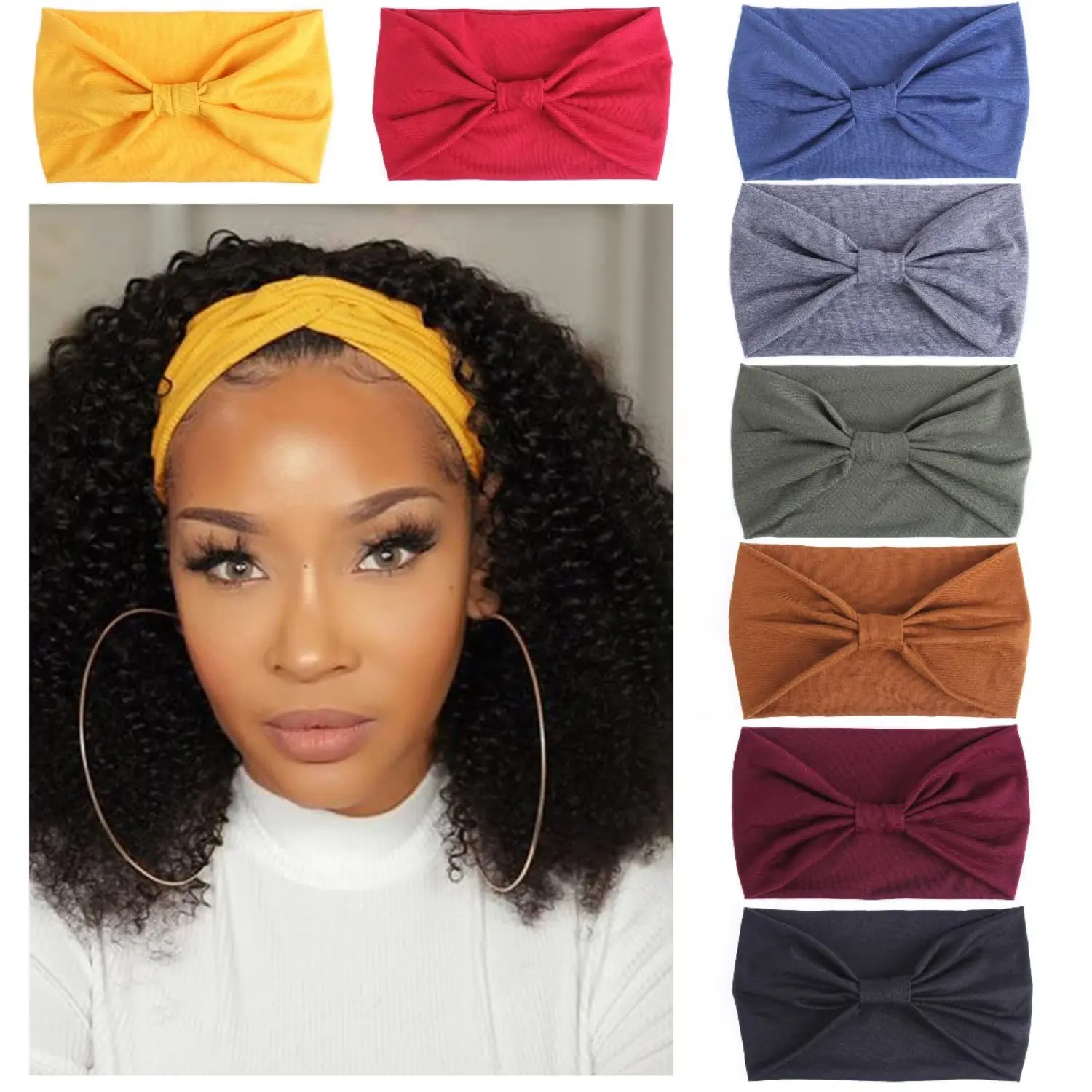 Women's 8-Pack Non-Slip Stretchy Polyester Spandex Fashion Headbands - Adjustable, Boho African Turban Wraps with Unique Prints, Prom Use, 1-Size, Ideal for Workouts