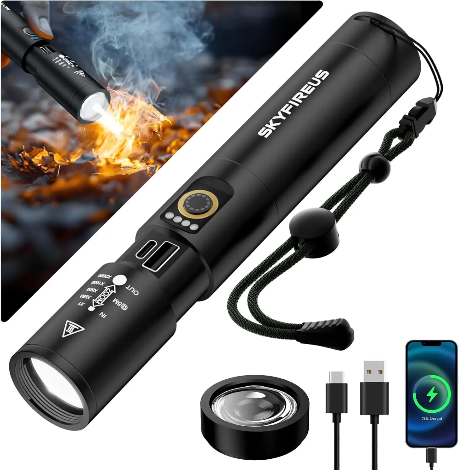 [Ultra-portable]SKYFIRE 1353 flashlight Cylinder,Versatile,Zoomable, compact and portable, suitable for home use, exploration, mountaineering and patr