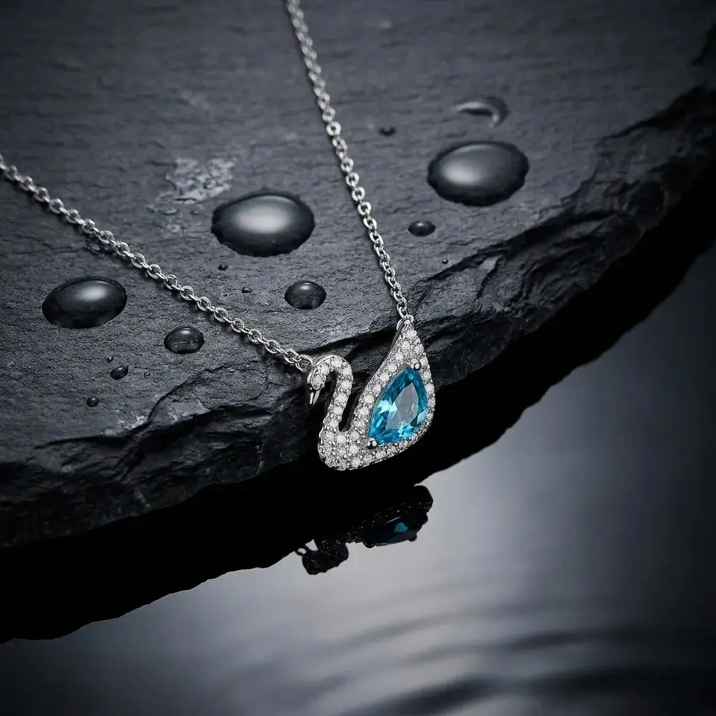 #JY Crystal Swan Pendant Necklace - Blue Crystal, Elegant Dainty Costume Fashion Jewelry Accessory Beads Mix Handmade Beading Material