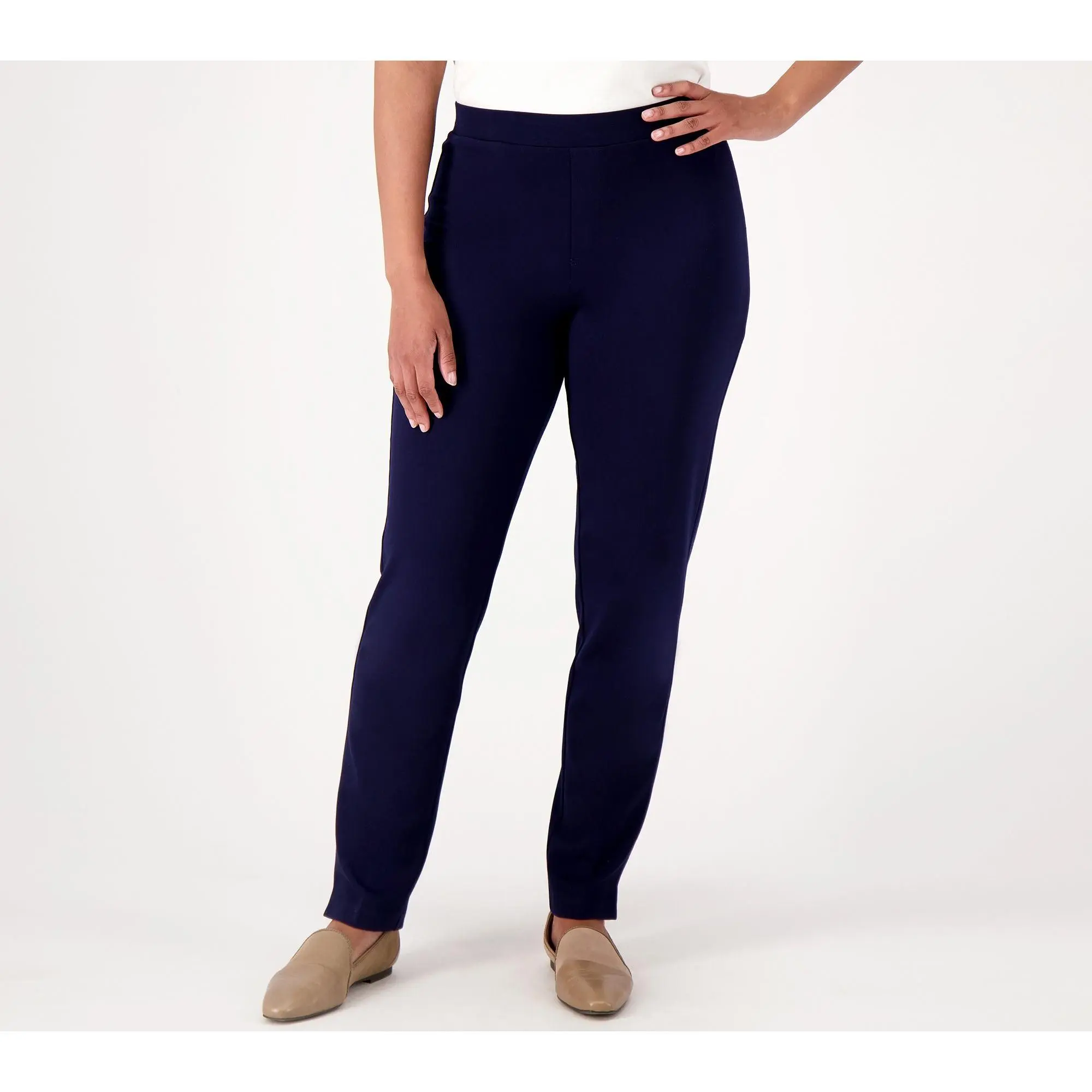 Susan Graver Everyday Petite Supreme Knit Slim Leg Pull On Pants