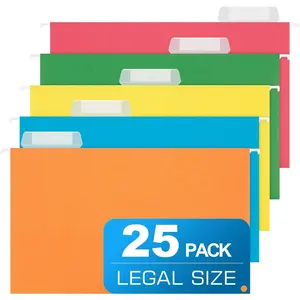 25 packs assorted colors legal size hanging file folders 9.2" × 14.8", with adjustable tabs (set of 1 or 5) for filing cabinets, office, school