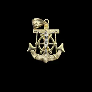 14K 2 TONE ANCHOR PENDANT 17MM