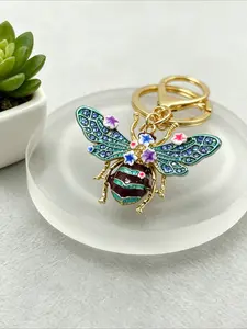 1pc Cute Bee Keychain Bling Rhinestone Enamel Bumblebee Bag Charm Key Ring Gift for Bee Lovers