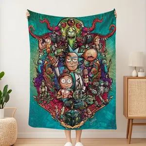 Rick and Morty Flannel Blanket for Adults - 4 Sizes, Soft Cozy Lightweight - Ideal for Home/Travel/Naps, Themed Pop Culture Decor