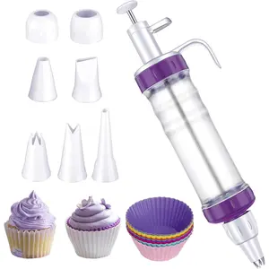 Dessert Decorating Syringe Set, Icing Dispenser Tool, Dessert Decorator Pro with 7 Icing Nozzles for Pushes Icing to Decorate Baked, Cake Decorating Gun for Frosting Cream to Make Cupcakes Bakeware Plastic