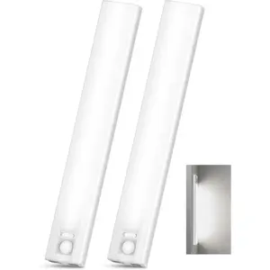 10inch Under Cabinet Lighting, 68 LED Rechargeable Motion Sensor Light Indoor, 6 Levels Dimmable Magnetic Closet Lights, Wireless Under Counter Lights for Kitchen, Stairs, Bedroom, 2-Pack Daylight