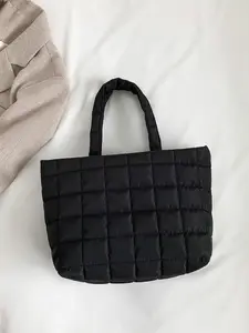 Women's Solid Color Quilted Tote Bag, Lightweight Large Capacity Handbag for Work & Daily Used, Casual Trendy Versatile All-match Commuting Bag