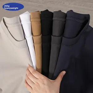 260g Combed Cotton Drop Shoulder T-Shirt For Men, Heavyweight Solid Color Crew Neck Short Sleeve Lightweight Top