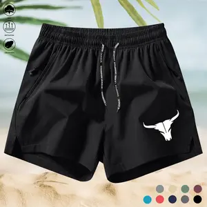 Men's Polyester Summer Bull Print Shorts - Breathable, Lightweight, Loose, Elastic Waistband with Drawstring Tie, Mensfashion for Gym, Streetwear, Loose Men's Shorts