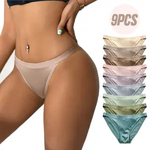Women's Low-Rise Lady Basic Bikini Panties 9-Pack - Shiny Nylon Smooth Silky Touch, French Cut, Soft Stretchy Breathable Comfortable Everyday Underwear, S-XL, DealsforYouDays