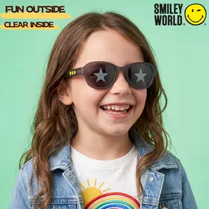 SMILEYWORLD Fun Graphic Lens Sunglasses UV400 Flexible Lightweight Kids Shades – Fun Outside, Clear Inside! FAN BLACK