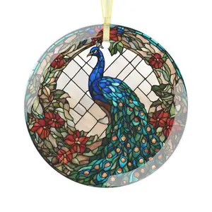Peacock Ornament| Clear Glass Ornament with Printed Stained Glass Design | Funny Christmas Gift| Christmas Decorations