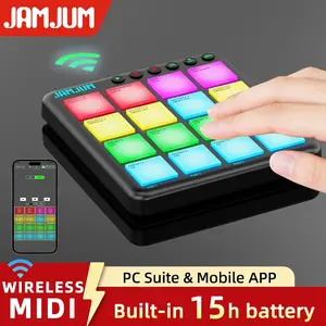 JAMJUM JP-Mini Midi Drum Pad with RGB Backlight, Pocket Size Rechargeable Controller Pad, APP Compatible, Ideal for Beginners