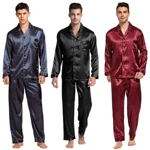 Tony & Candice Men's Silk Pajama Sets, Satin Long Sleeve Sleepwear Loungewear