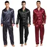 Tony & Candice Menswear 2-Piece Silk-Poly Blend Pajama Set - Men's Long Sleeve Button-Down Pocket Top, Elastic Pants, Fathersdaygift Silky Comfy Night Sleep Loungewear (Hand Wash Only)