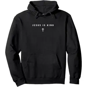 Women's Jesus Is King Cross Christian Graphic Hoodie - Cotton Blend Black Long Sleeve Pullover Regular Fit | Soft & Breathable Fabric, Durable Print, Everyday Comfort, Machine Washable, minimalist religious casual wear