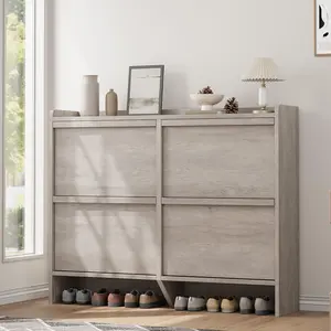 Garvee Shoe Cabinet with 4 Flip Drawers, Freestanding Wooden Shoe Organizer Cabinet with Adjustable Shelf, Hidden Shoe Storage for Entryway, Shoe Drawer for Hallway &Living Room, Grey