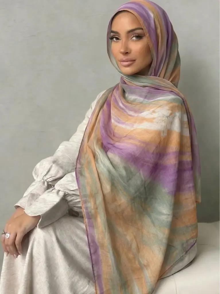 1pc Tie Dye Ombre Silk Feel Scarf • Vintage Sheer Long Shawl & Wrap for Women