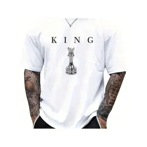 Chess print t-shirt, unisex, men's short sleeve round neck street style t-shirt for summer and spring, casual, clothing, suitable for men, women, moms and friends, couple style, fashionable and loose, youthful and energetic