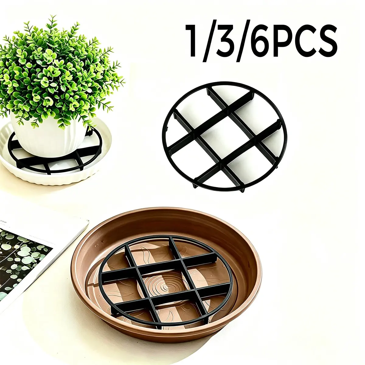 Durable Plastic Flower Pot Tray, Indoor Outdoor Planters, Breathable Root Rot Prevention, Drainage Grid, Round Accessory, 1/3/6 Pieces