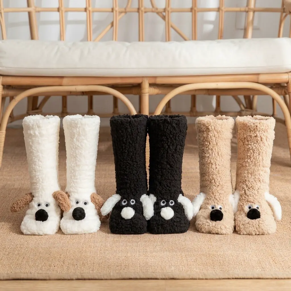 Unisex Cute Cartoon Style Floor Socks - Thick Mid-Calf Fit, Winter Women's Home Socks for Sleeping, Indoor Rest