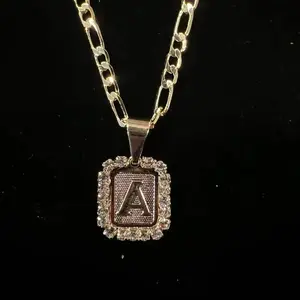 Gold Plated Initial Emblem Necklace 22 Inch Chain Personalized Jewelry Gift for Her