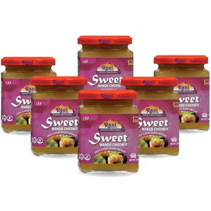 Rani Sweet Mango Chutney (Indian Preserve) 12.3oz (350g) Glass Jar, Ready to eat, Vegan, Pack of 5+1 ~ Gluten Free, All Natural, NON-GMO, Kosher