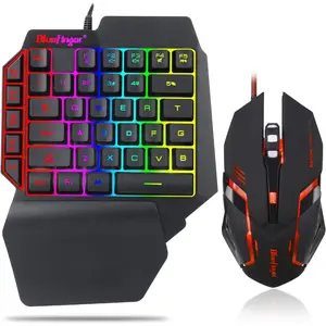 One Hand RGB Gaming Keyboard and Backlit Mouse Combo, USB Wired Rainbow Letters Glow Single Hand Mechanical Feeling With Wrist Rest Support, Gaming Set For Gaming