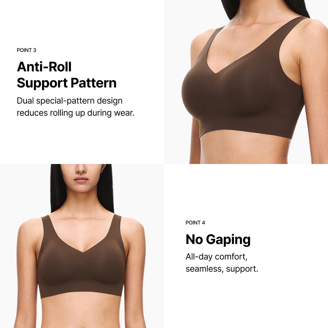 [VERISH] Cool Fit Bra Volume No-Hook - SIZE UP RECOMMENDED - Korean Seamless Wire-Free Bralette Deep V - Comfortable Everyday Bra No Underwire for Women