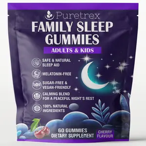 PURETREX Family Sleep Gummies for Adults & Kids – Melatonin-Free Natural Cherry Flavor – Vegan, Sugar-Free & Non-GMO Bedtime Supplement with Magnesium, L-Theanine, Chamomile, Lemon Balm & Ashwagandha – Calming Night Support 60 Gummies