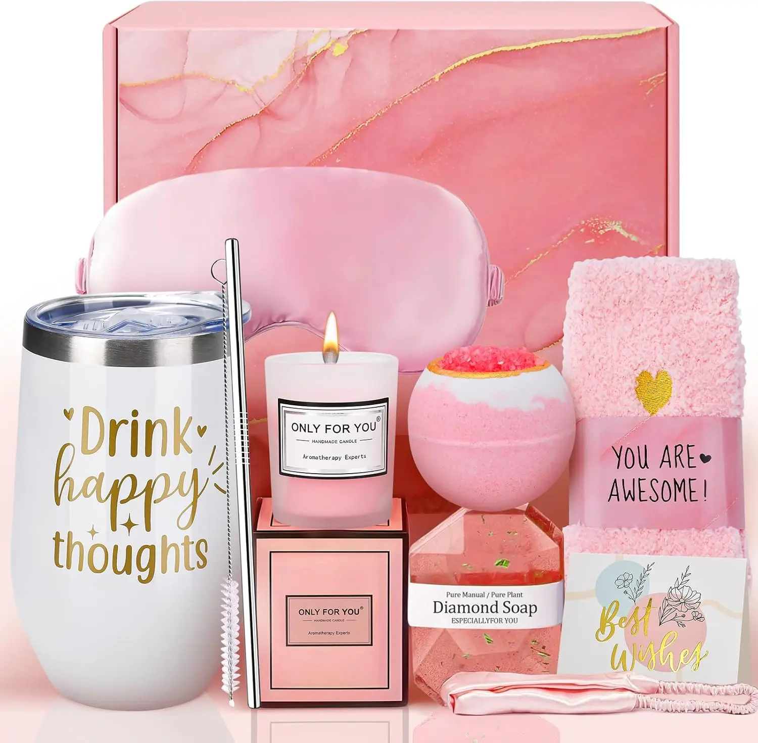 Summer Spring Gift Birthday Gifts for Women Girls - Mothers Day Gifts for Mom Wife Valentine's Day Gift Presents for Sister Female Friends Girlfriend Nurse Her Lavender Relaxing Spa Basket Purple Gift Box Mug Tumbler Set