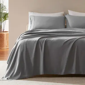 Nanotex Super Cooling Queen 4 - Easy Care Flat Sheet  Pillowcase Sets - Wrinkle Free, Fade Resistant, Deep Pocket 16" (Gull Gray, Queen)