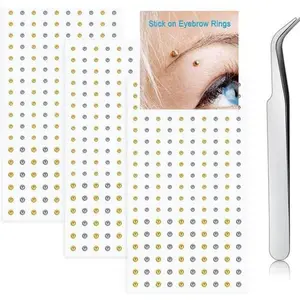 Face Gems Fake Piercings, Fake Lip Ring Fake Nose Ring Fake Eyebrow Piercing Fake Lip Piercing Self-Adhesive Face Sticker Fake Piercing Balls Silver Gold Cool Punk Y2k Halloween Makeup For Women Men Nose Ring Jewelry