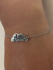 Fashion Simple Silver Color Billie Letter Link Bracelet, Personalized Stainless Steel Bracelet for Women, Daily Wear Jewelry Gift