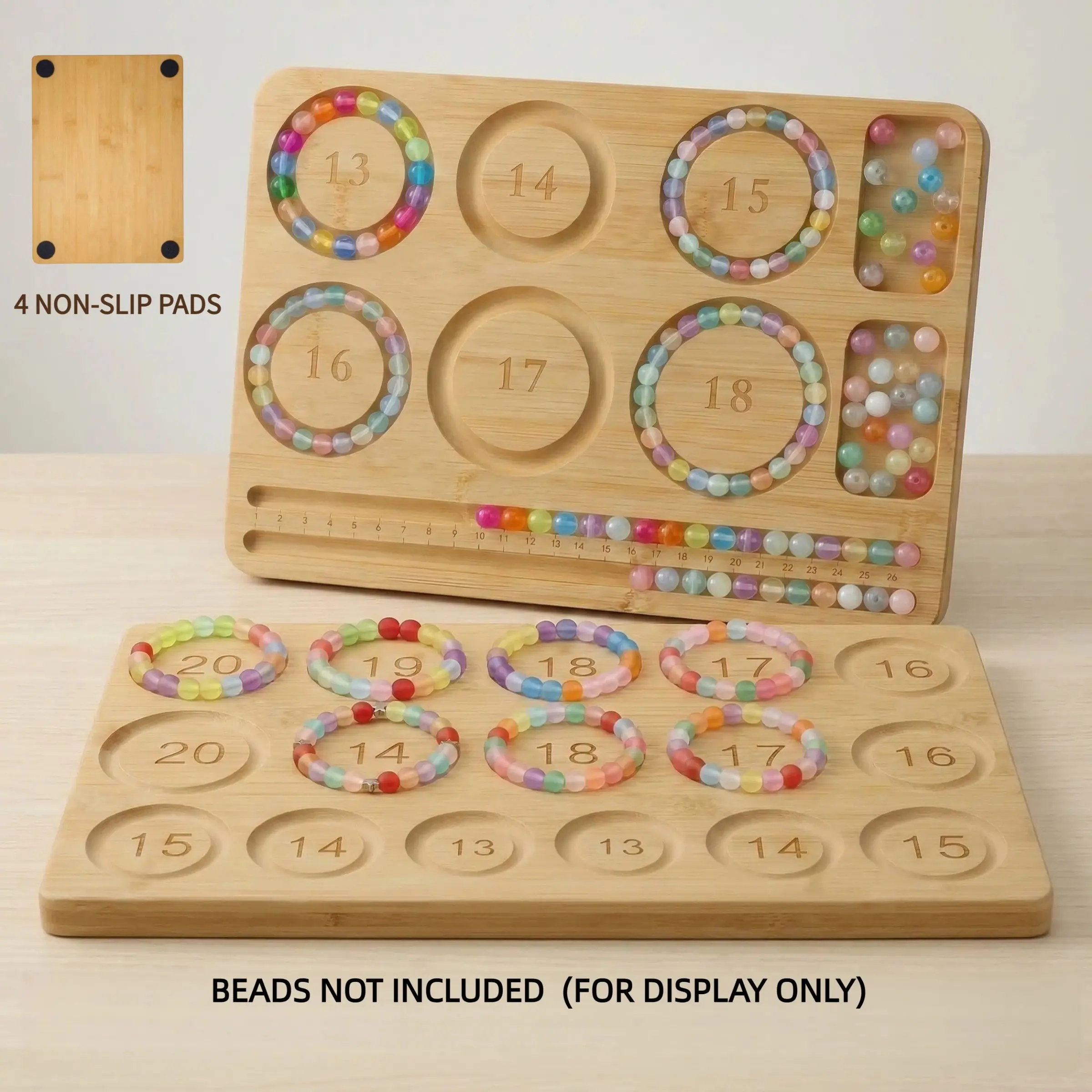 Bracelet Beading Board for DIY Jewelry Making, Bead Boards for Jewelry Making, Bamboo Bead Organizer, Multi Size Bracelet Design Tray, Craft Beading Layout Board, Beading Supplies, with 4 Non-Slip Pads