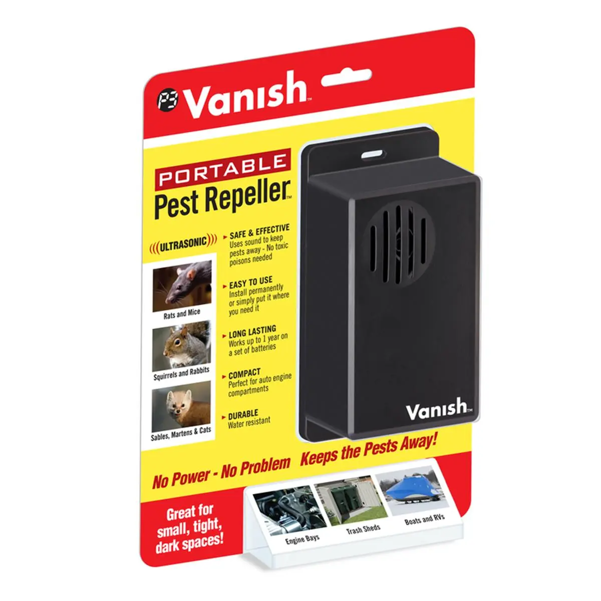 Vanish 7003993 Portable Battery-Powered Electronic Pest Repeller, Safe & Effective for Indoor and Outdoor Pests