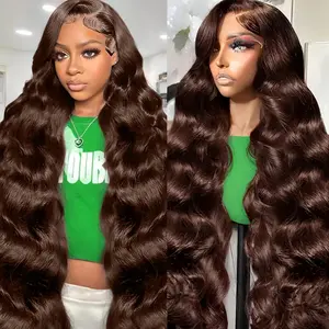 Chocolate Brown Human Hair Wig 200 Density Body Wave Lace Front Wigs Human Hair Pre Plucked 13X6 HD Frontal Wig 4# Colored Brown Wig For Women Glueless Wigs