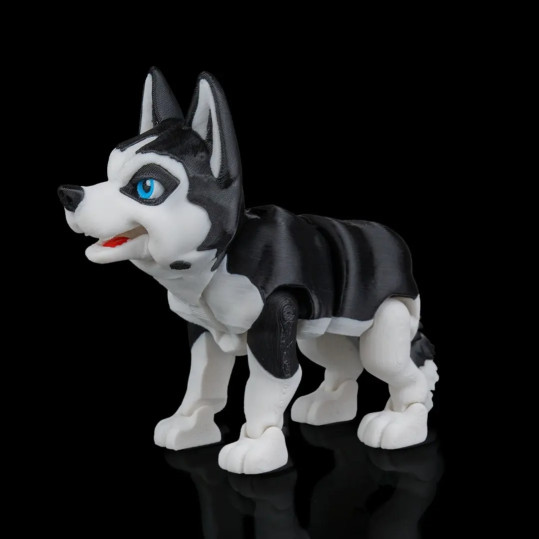 Husky Dog Articulated Figurine - Black and White Desk Shelf Decor, Husky Mom Gift