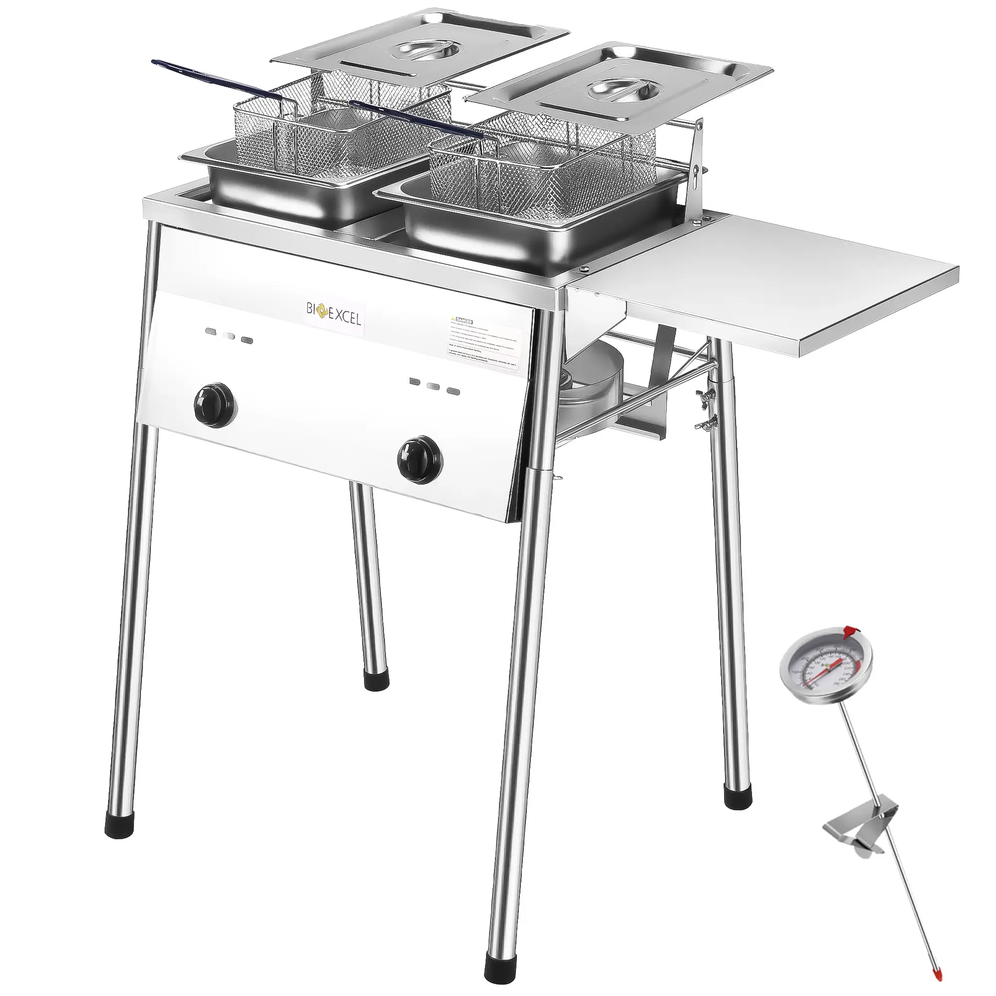 Bioexcel CSA Approved Outdoor Propane Deep Fryer – Double Burner Commercial Cooker with 2 Stainless Steel Baskets, Perfect for Backyard & Outdoor Cook