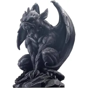 Winged Gargoyle Statue Indoor Outdoor  Decor Sitting Guardian Sculpture Halloween Figurines, 9 in, Polyresin