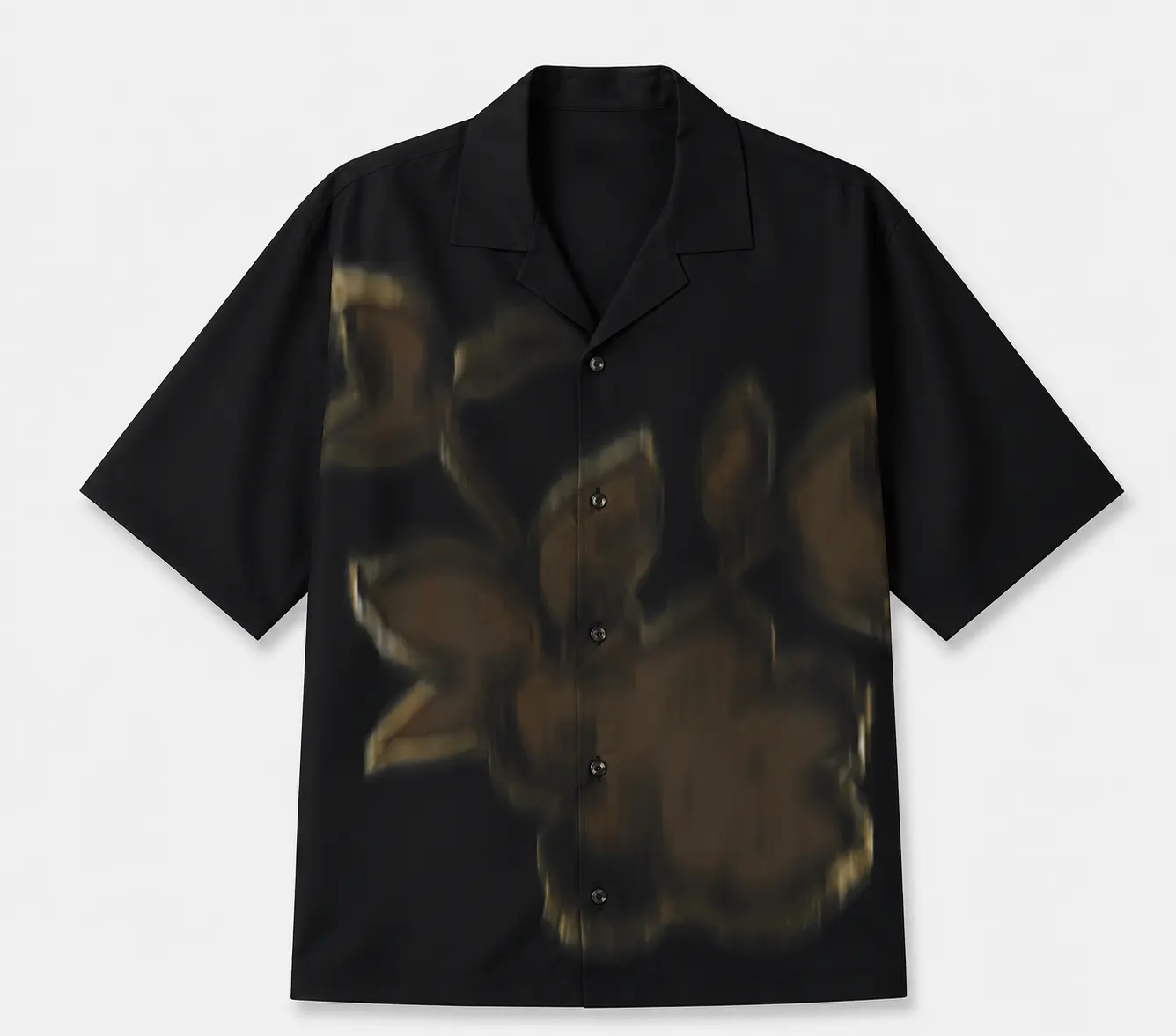 Nackomaria Minimalist Floral Hawaiian Shirt, Black Cuban Collar Button Up, Vintage Flower Resort Shirt, Casual Summer Vacation Top, Unisex Camp Collar Shirt