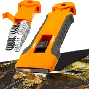 Multi-Purpose Cleaning Scraper with Non-Slip, Ergonomic Handle, Manual Tool for Kitchen, Bathroom, Tiles, Paint, Silicone, Oil, Caulk, Interchangeable Blades